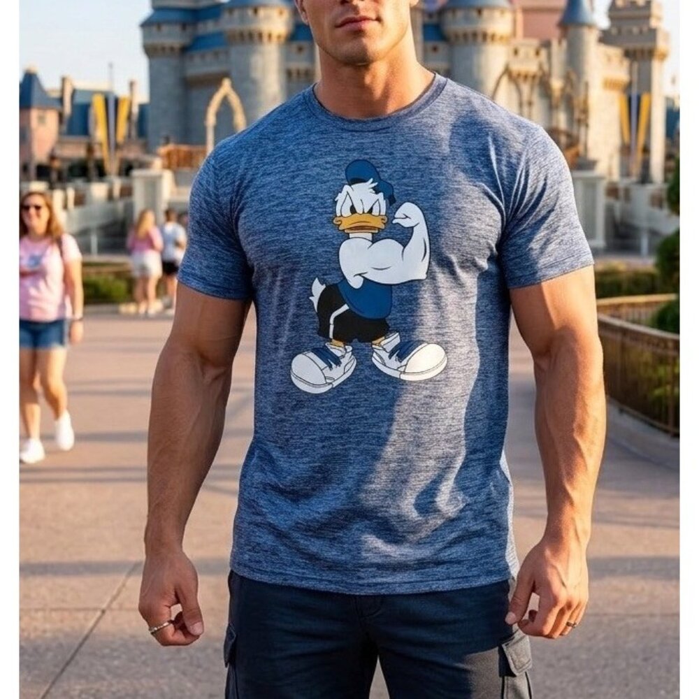 Disney Donald Duck Body Building Muscle T-Shirt Size 2X Official Graphic READ!‎